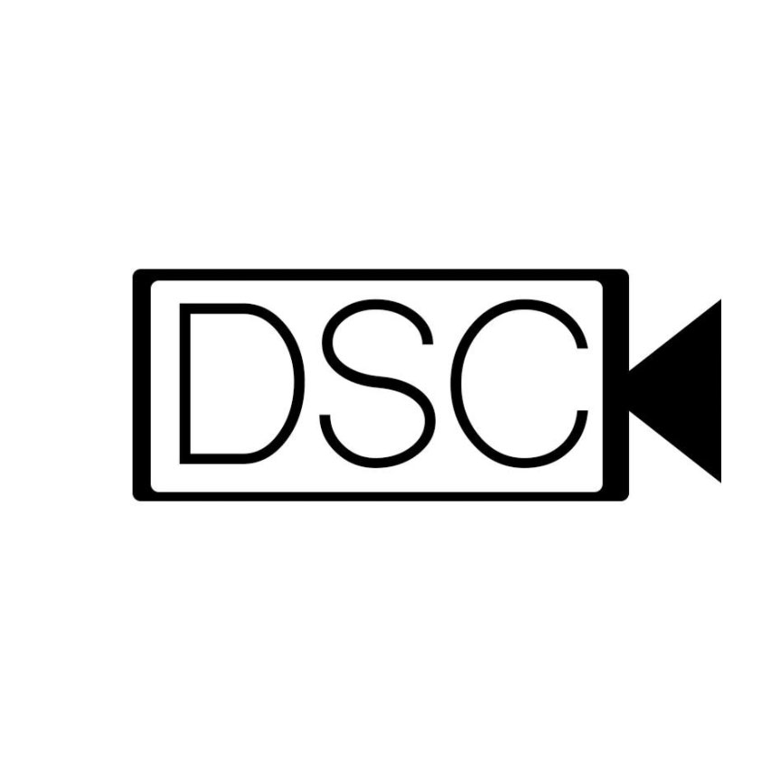 D S C letters inside a video camera logo