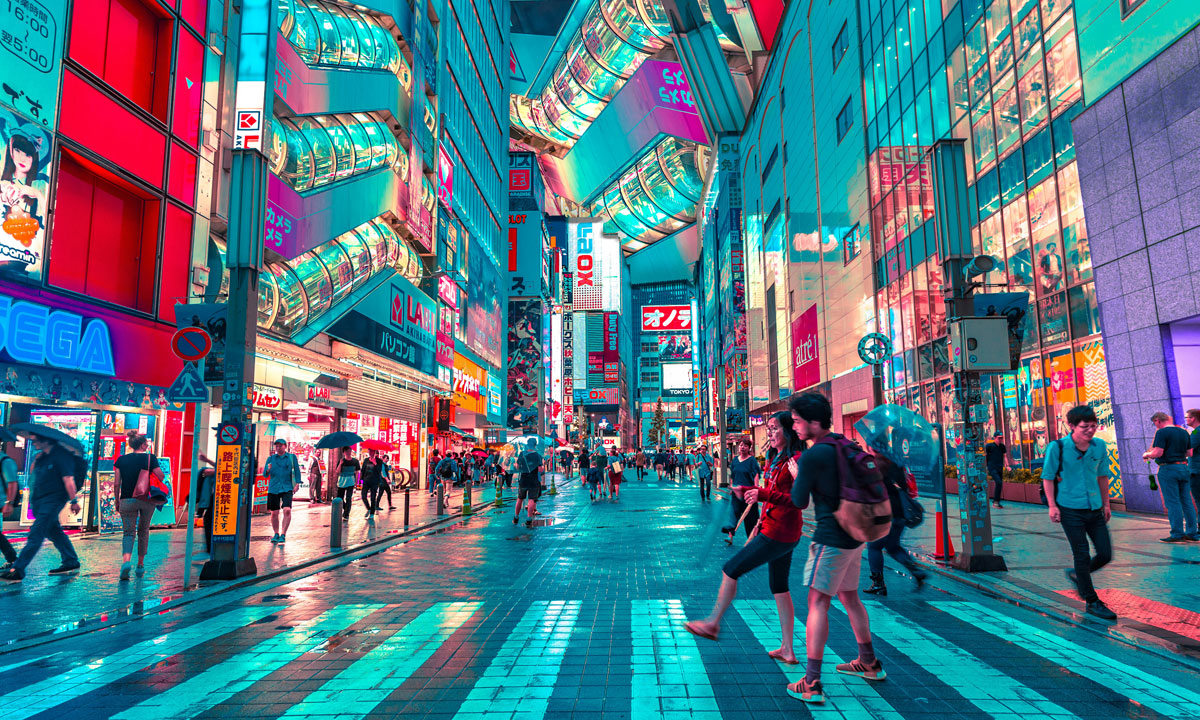 Japan shop lights at night